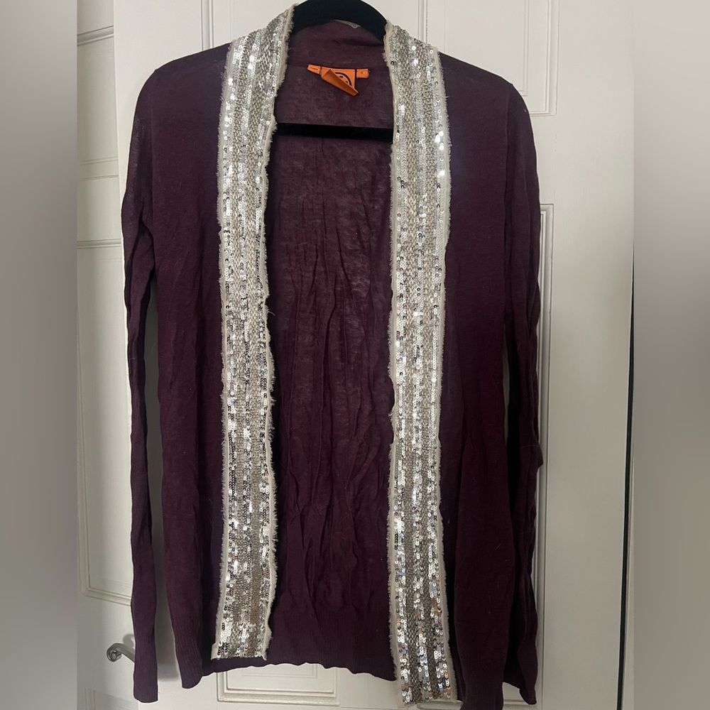 Tory Burch Purple Sweater with Silver Sequin Detail